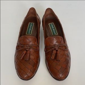 COLE HAAN Brown Leather Woven Tassel Loafers